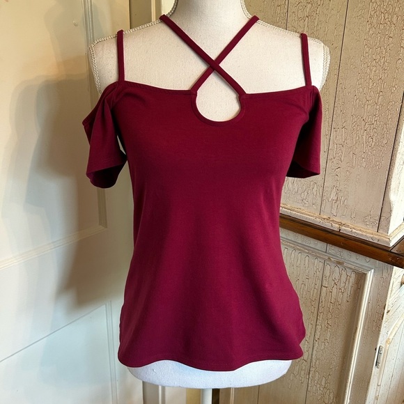 Express Tops - Limited Express Red Short Sleeve Cut Out Blouse
